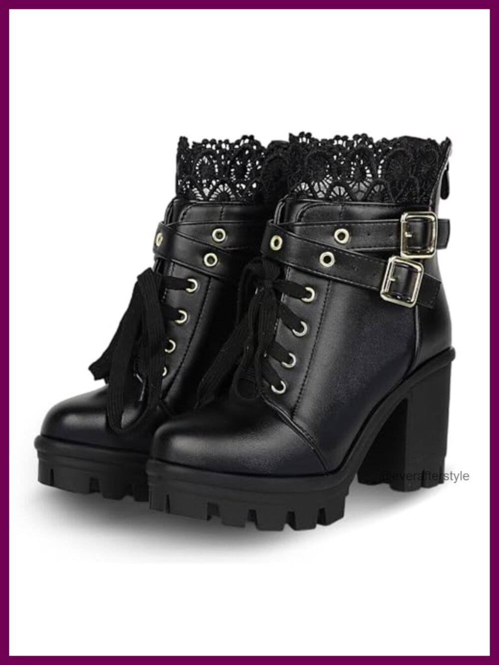Lace Up Chunky Platform Ankle Boots Gothic PU Leather Round Toe